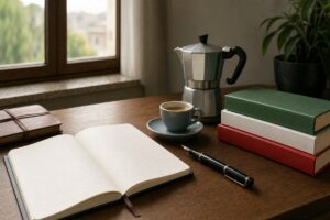 Quaderno e libri per studiare gli aggettivi numerali in italiano