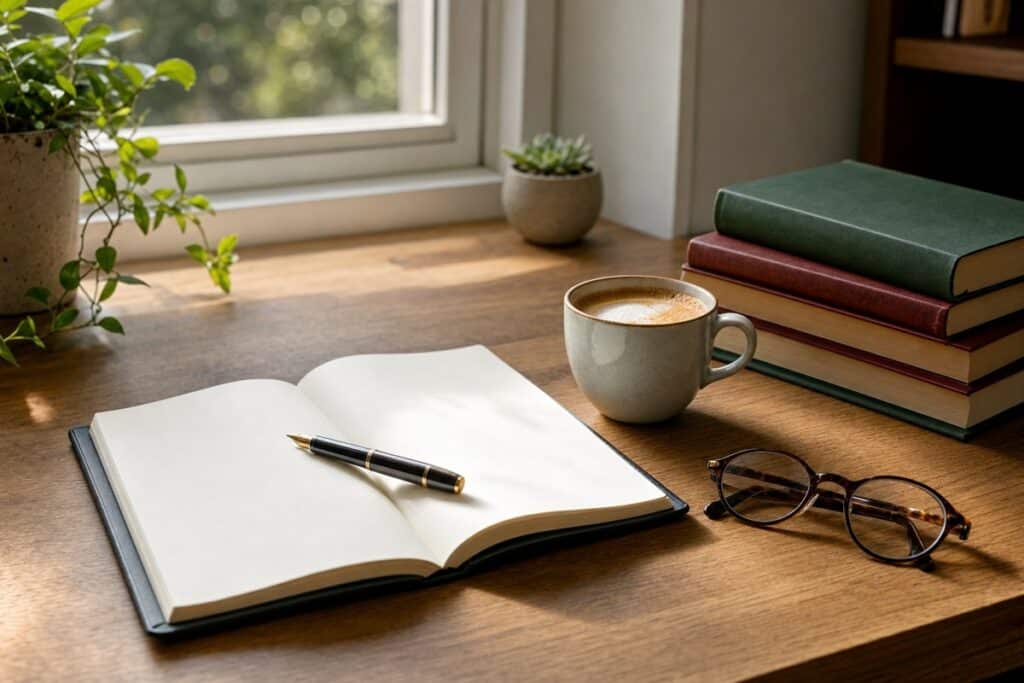 Quaderno e libri per studiare gli avverbi di quantità in italiano