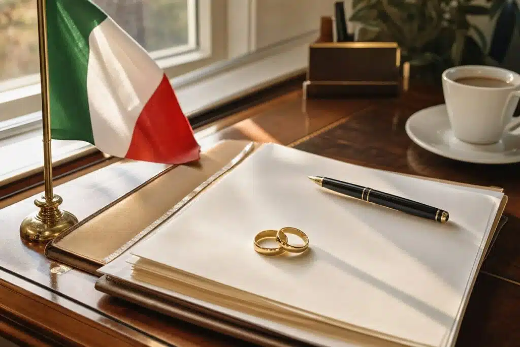 Fedi nuziali e documenti per la cittadinanza italiana per matrimonio