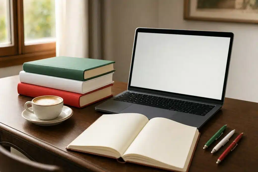 Libri e materiali di studio per l'esame CILS su una scrivania