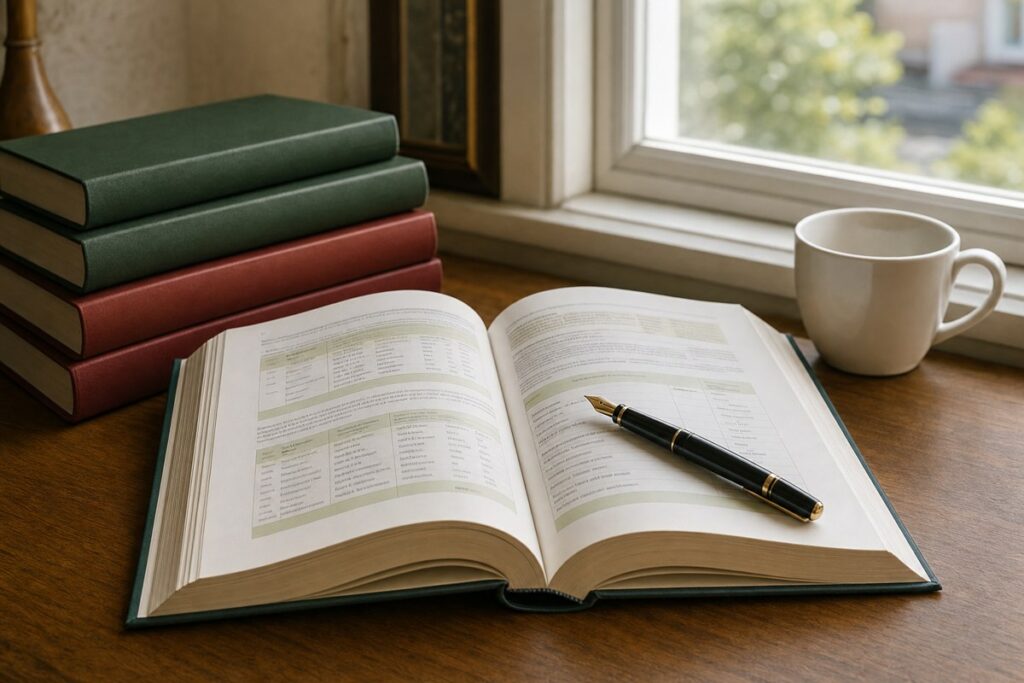 Quaderno e libri per studiare i gradi dell'avverbio in italiano